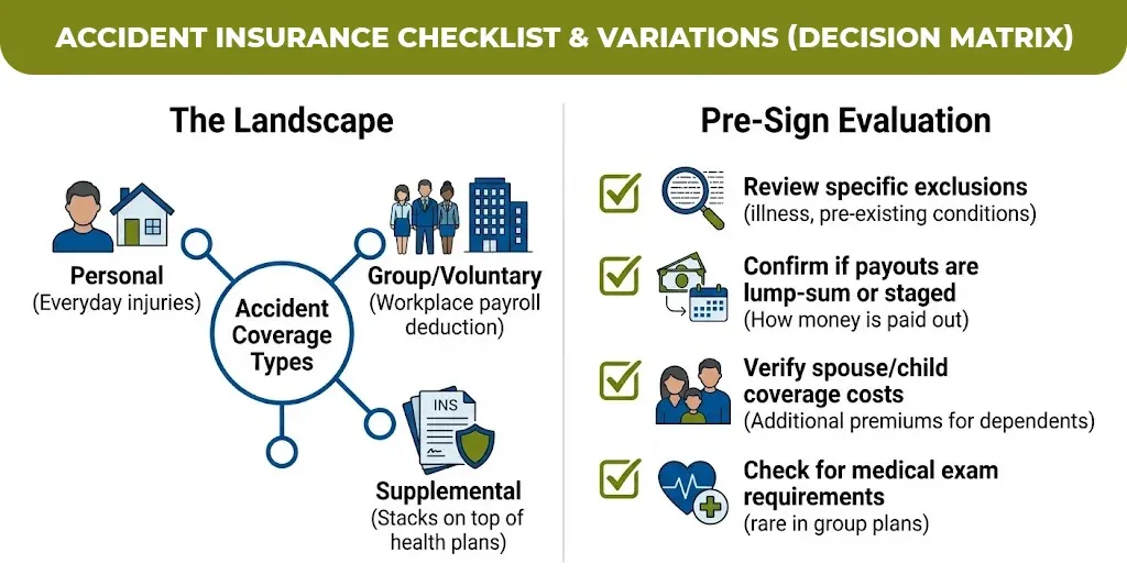 accident insurance checklist & variations (decision matrix)