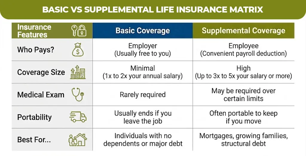 basic vs supplemental life insurance matrix