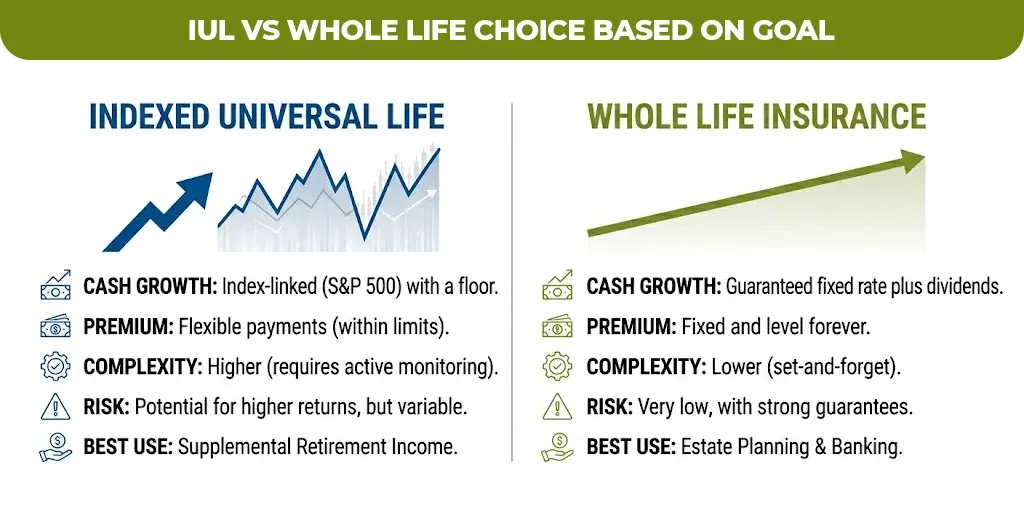 iul vs whole life choice based on goal