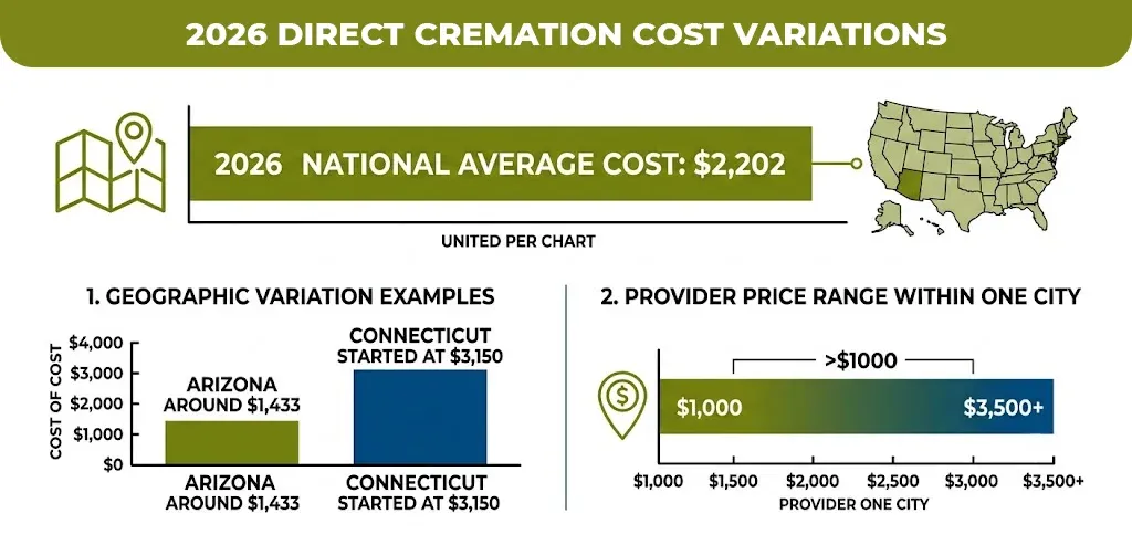 2026 direct cremation cost variations