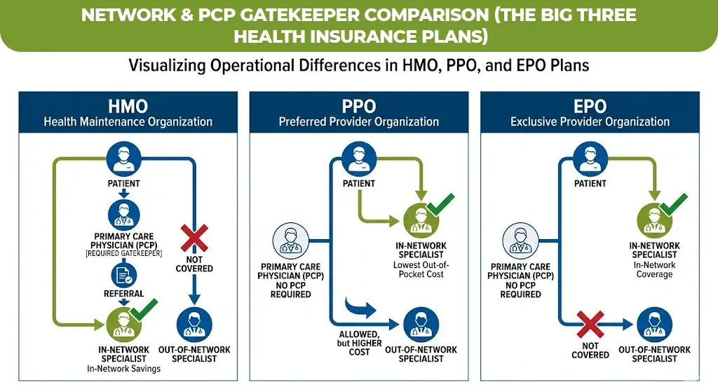 Network & PCP Gatekeeper Comparison (The Big Three Health Insurance Plans)