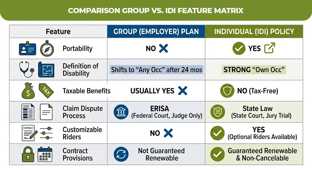 Comparison Group Vs. IDI Feature Matrix