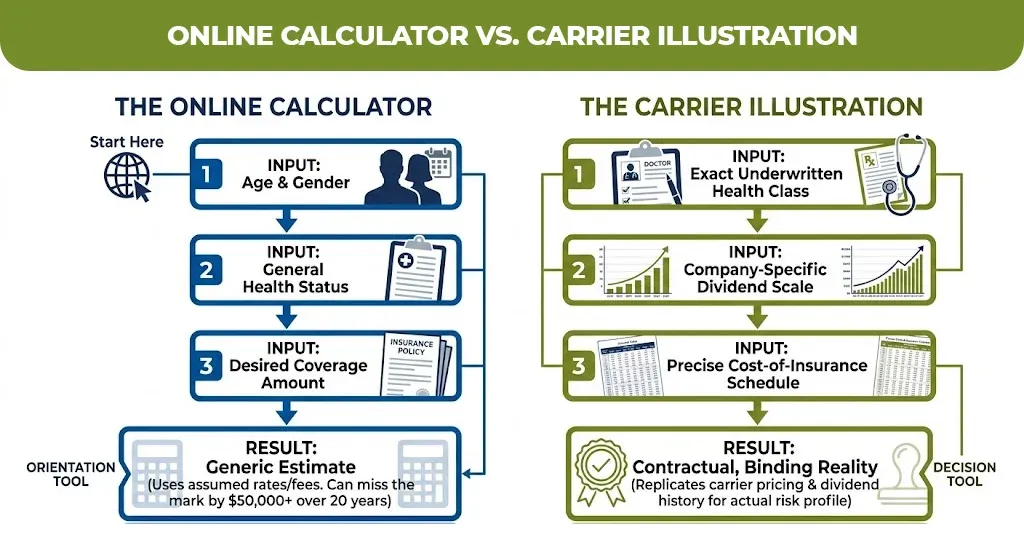 Online Calculator VS. Carrier Illustration 