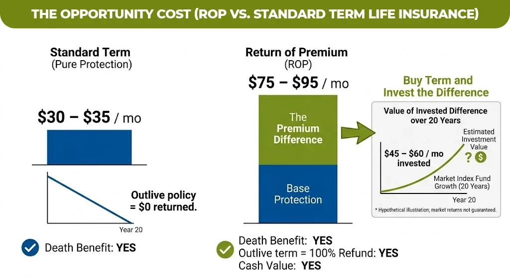 The opportunity cost (rop vs. standard term life insurance)