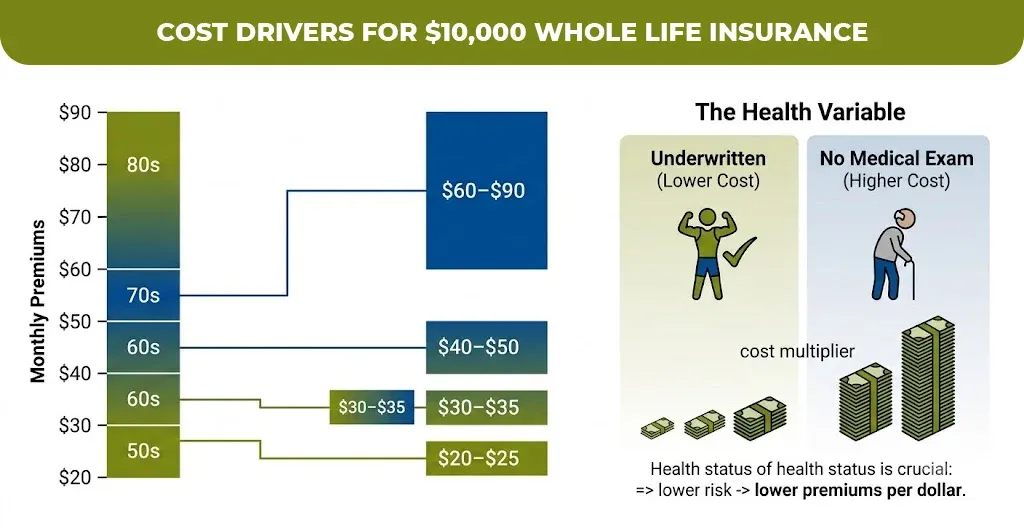 cost drivers for $10,000 whole life insurance