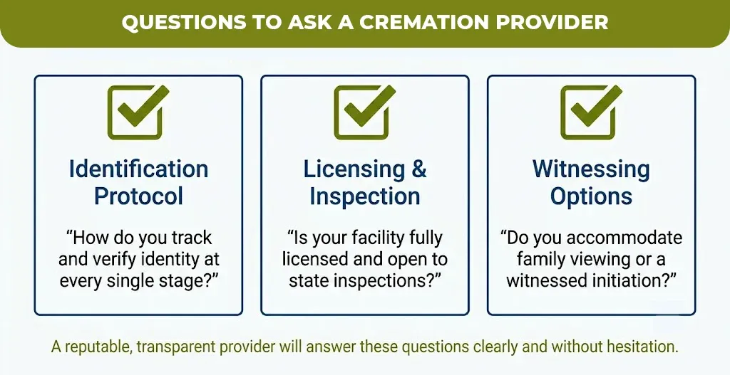 questions to ask a cremation provider