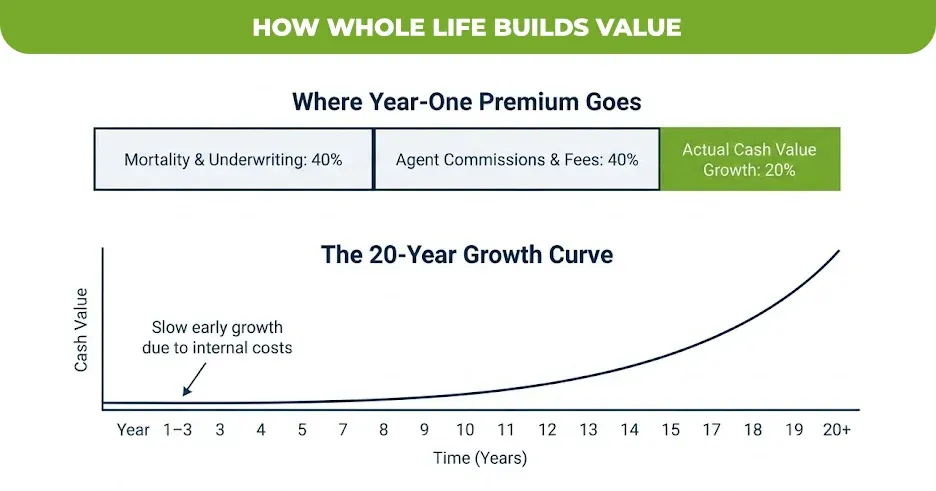 how whole life builds value
