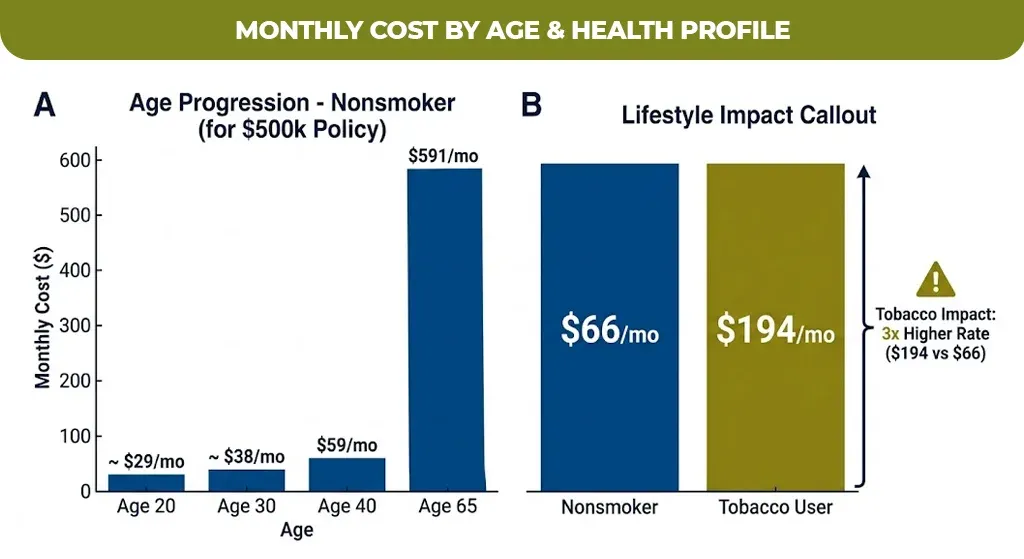 monthly cost by age & health profile