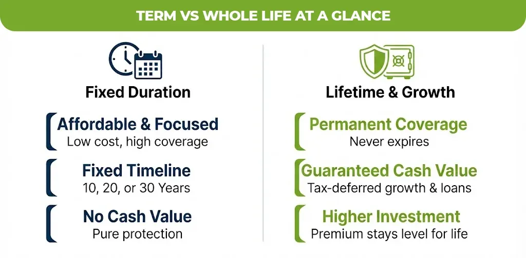 term vs whole life at a glance