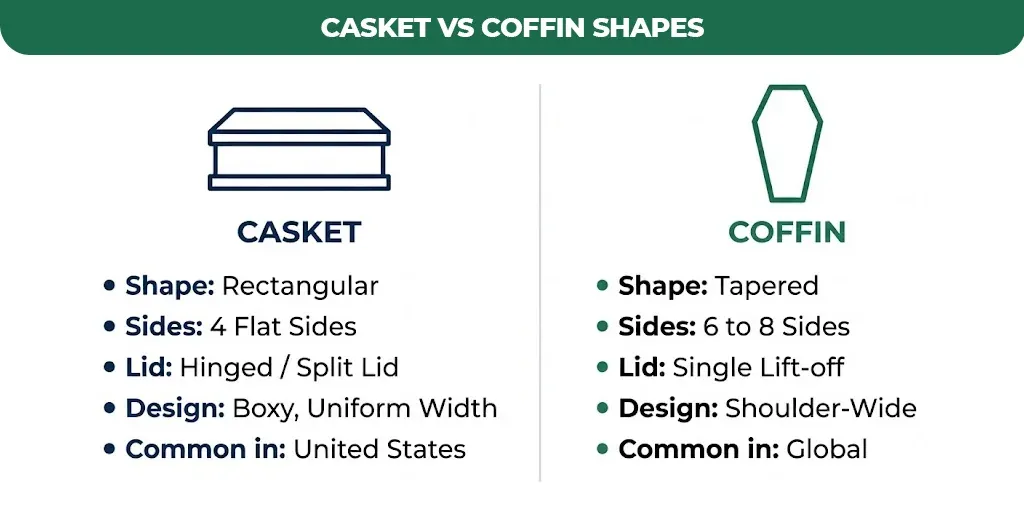 casket vs coffin shapes